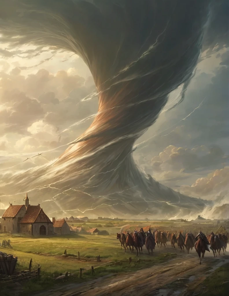 masterpiece, best quality, official art, painting, 2D icon of a tornado, medieval fantasy art style, simple light  background, 8k, zoomed out