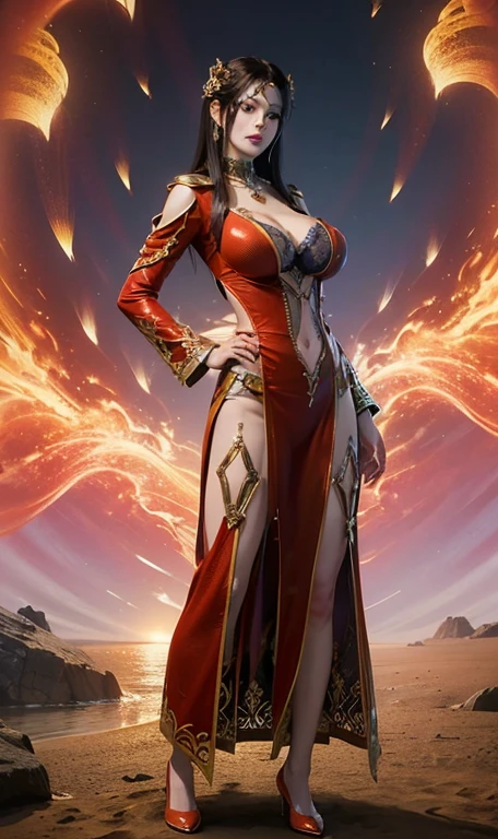 (((Large Breasts、Low-cut,Cleavage, Wide hips,)))((Long legs)),Hourglass figure)),
