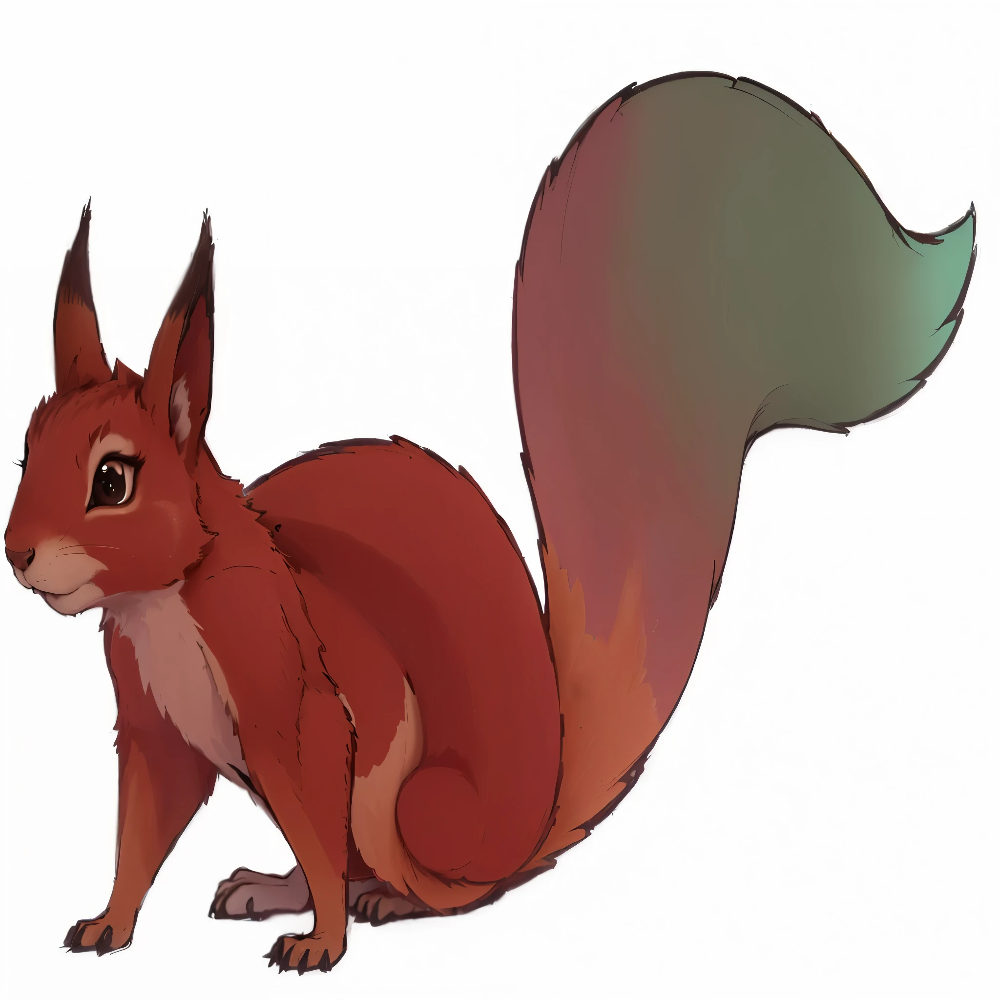 4k ultra high definition, highly detailed, best quality, a close up of a cartoon squirrel with a tail, stylised fox - like appearance, hypdertailed, fairy dragon colored, bushy tail, thick fluffy tail, squirrel