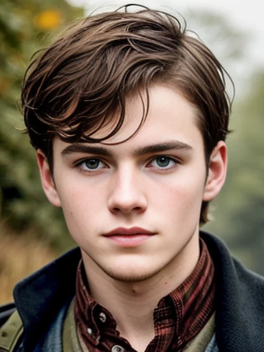a powerful young Irish man on characters face, photo with color.