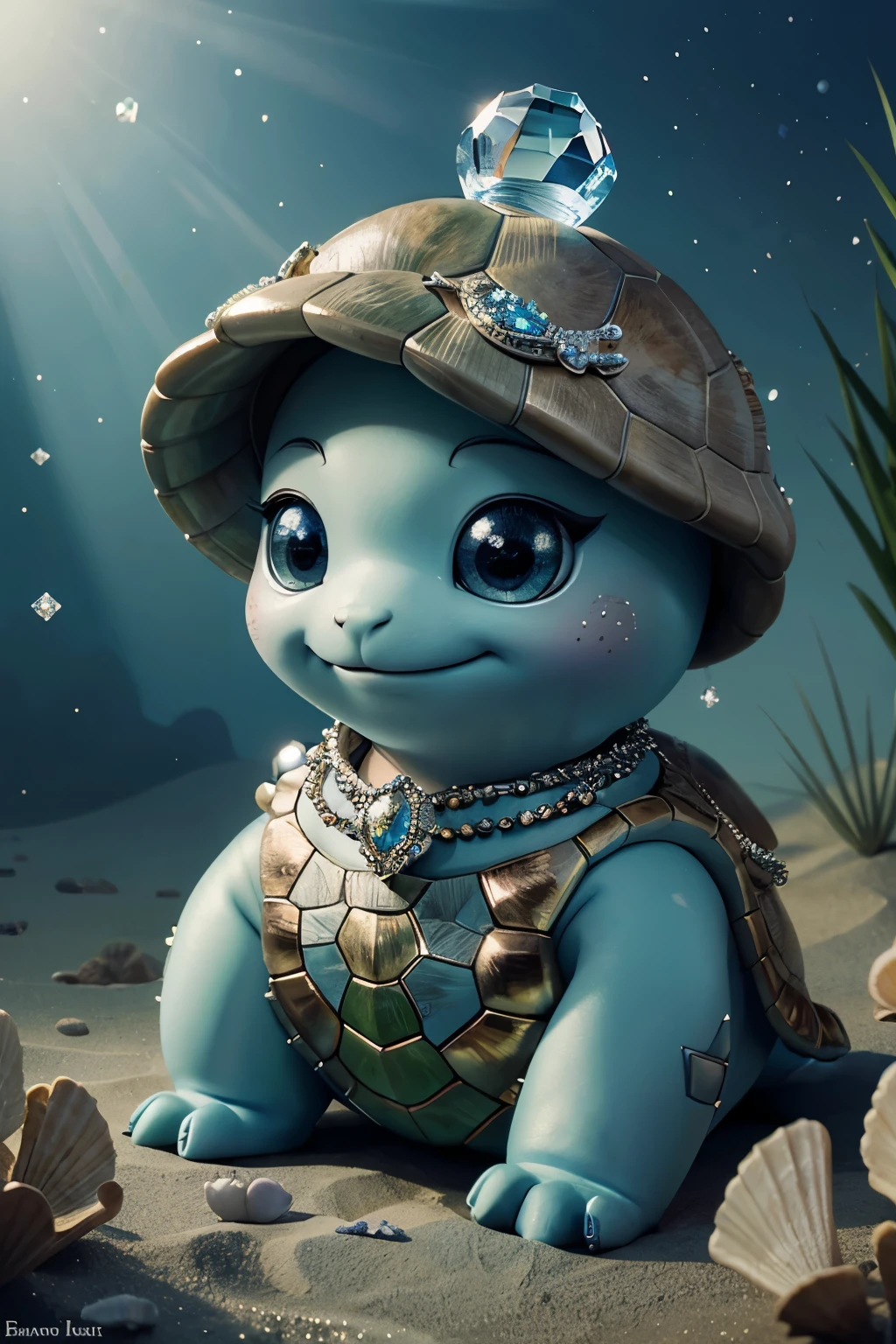 Cartoon illustration of baby turtle with crystal studded shell, Retrato de um animal de desenho animado, magical character, official illustration, beautiful portrait of a baby turtle with crystal-studded shell