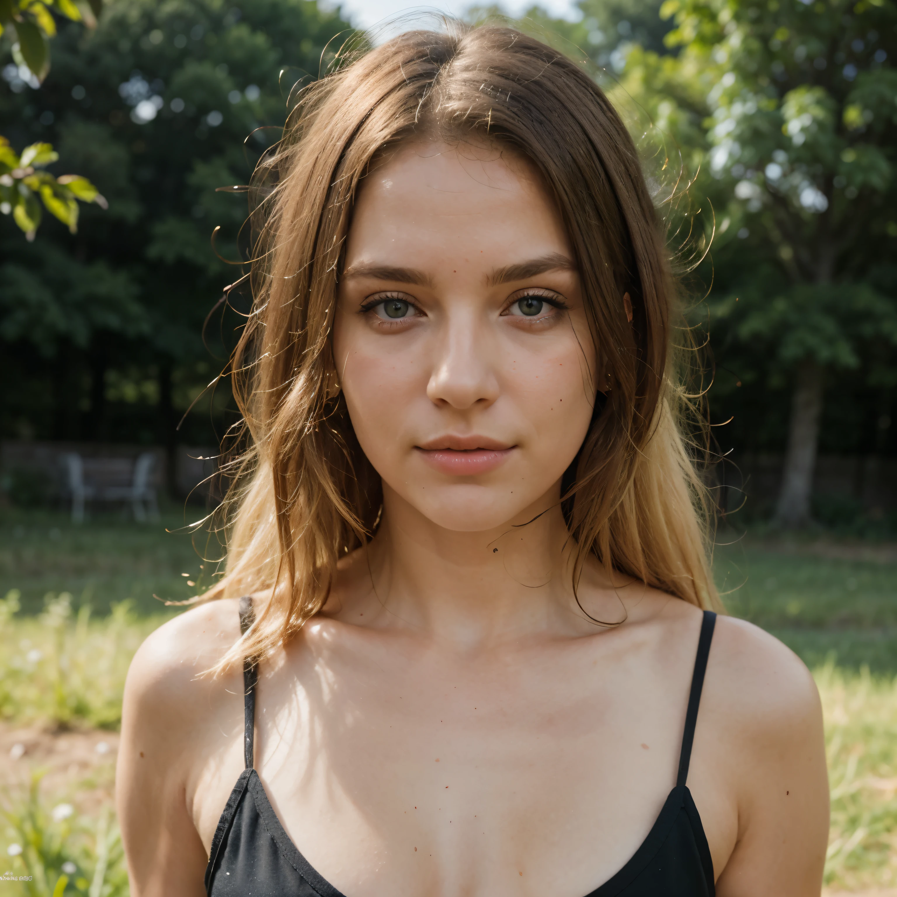 ((Best quality)), ((Meisterwerk)), perfektes Gesicht, amerikanisch , Blonde Haare, 26 Jahre alt, Modell, Nice, attraktives und erstaunliches Aussehen, Extremely beautiful, nackt, auf einem feld