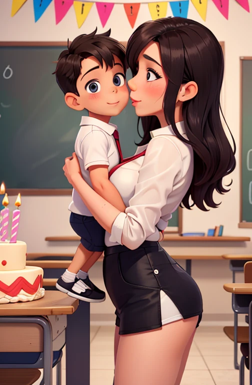 "mom kissing her  boy on the lips", pelo rubio, Mom is seen wearing a skirt., A boy is seen wearing shorts, obra maestra, realista, high resolution, Alta calidad, Of the highest quality, mejor calidad, ultra detallado, extremadamente detallado,couple of sexy tall mom teacher and young son having sex (milf seducing small boy), eight day party at home, birthday party at home, birth day decoration, sexy teacher in hot teacher outfit celebrating birth day with small son eight years old, grourating birthday with the sexy tall teacher , sexy latin teacher with small son touching , busty girl , lingerie, perfect ass, perfect legs, huge breast milking, Sexy hooker teacher seducing boy in birthday party, sexy teacher ridding son having sex