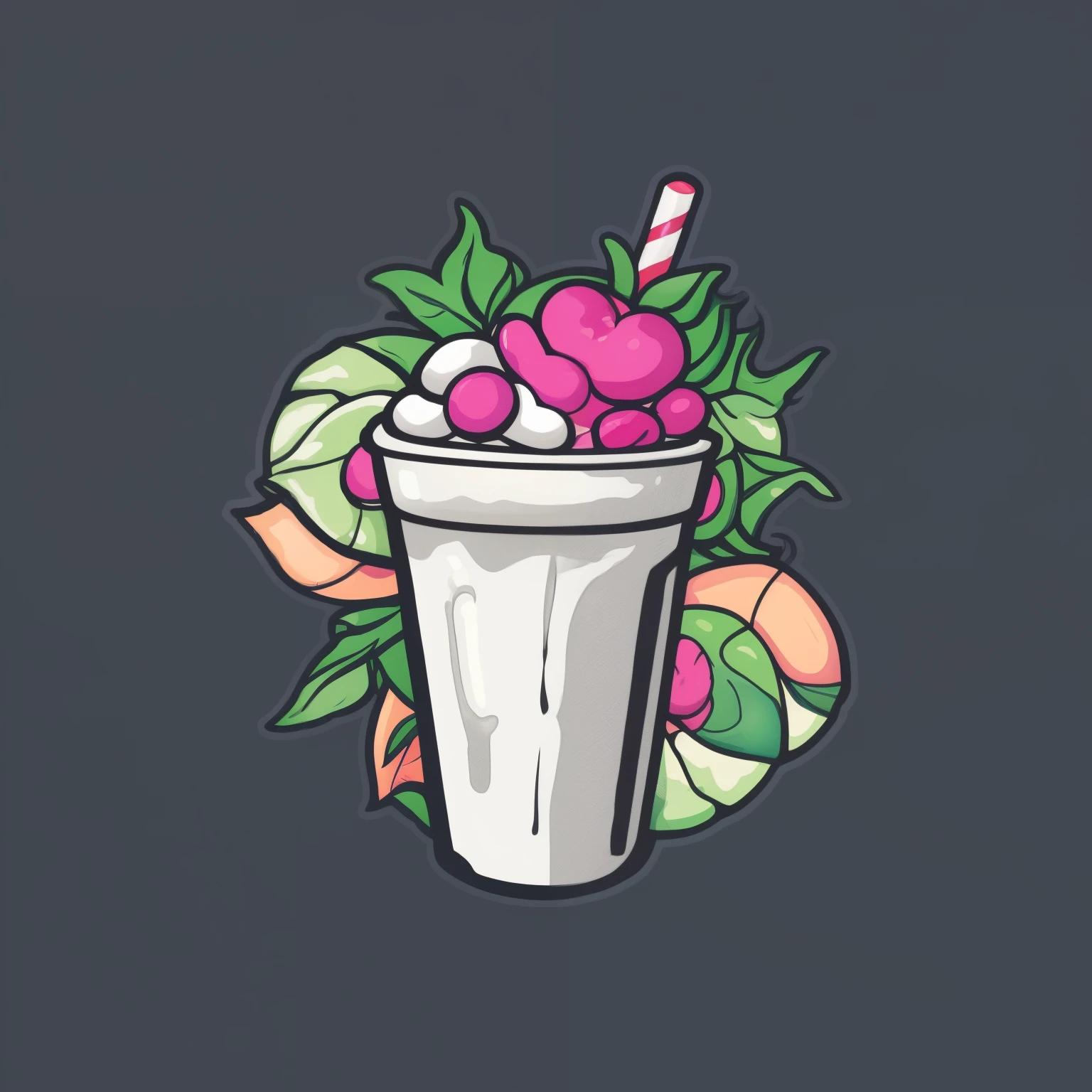adesivo, A detailed illustration, an impression of a ((milk shake)) , respingo de flores de fantasia, design de camiseta vintage, no estilo do Studio Ghibli, dynamic flora pastel tetradic colors, arte 3D vetor, fofo e peculiar, arte de fantasia, efeito aquarela, Bokeh, Adobe Ilustrador, hand drawn, pintura digital, baixo poli, soft lighting, aerial view, isometric style, retro aesthetic, focado no personagem, 4k resolution, Photorealistic rendering, usando Cinema 4D, pose diferente