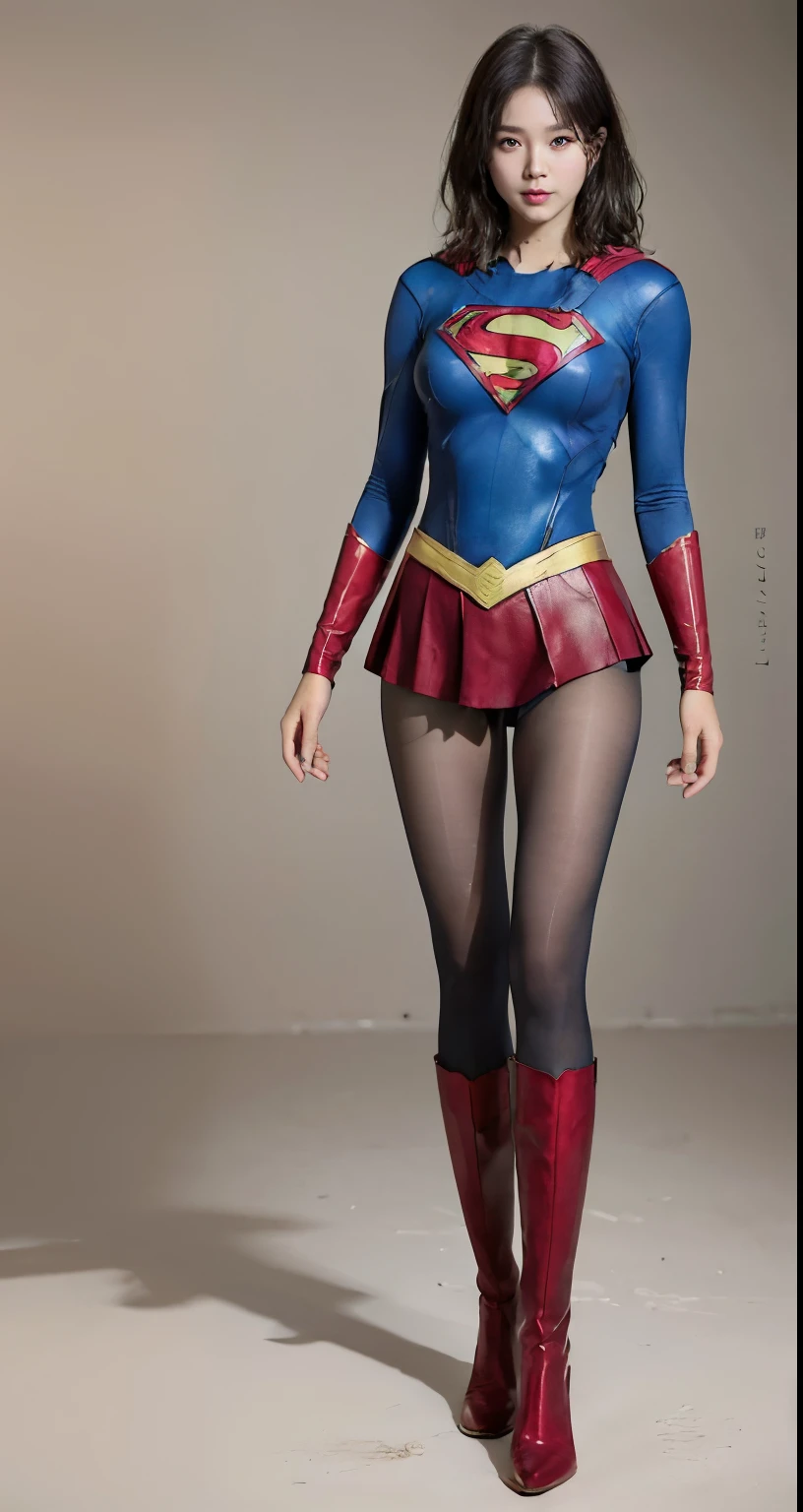 No background、(((Beautiful legs in black tights.)))、(((Legally express the beauty of your smile)))、((((Make the most of your original images)))、(((Body-hugging Supergirl costume)))、(((Supergirl Costume)))、(((Beautiful short hair)))、(((She is winking cutely.)))、(((Please wear black tights....、Wear red boots)))、((Best image quality、8k))、((highest quality、8k、masterpiece:1.3))、(((Preserve background )))、Sharp focus:1.2、Beautiful woman with perfect figure:1.4、Slim Abs:1.2、Wet body:1.5、Highly detailed face and skin texture、8k