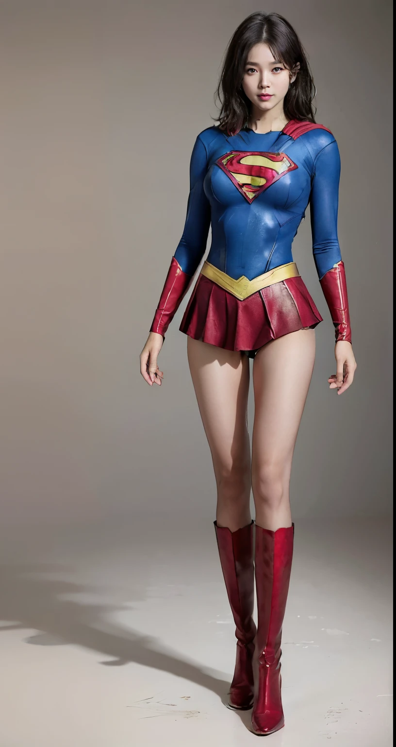 No background、(((Beautiful legs in black tights.)))、(((Legally express the beauty of your smile)))、((((Make the most of your original images)))、(((Body-hugging Supergirl costume)))、(((Supergirl Costume)))、(((Beautiful short hair)))、(((She is winking cutely.)))、(((Please wear black tights....、Wear red boots)))、((Best image quality、8k))、((highest quality、8k、masterpiece:1.3))、(((Preserve background )))、Sharp focus:1.2、Beautiful woman with perfect figure:1.4、Slim Abs:1.2、Wet body:1.5、Highly detailed face and skin texture、8k