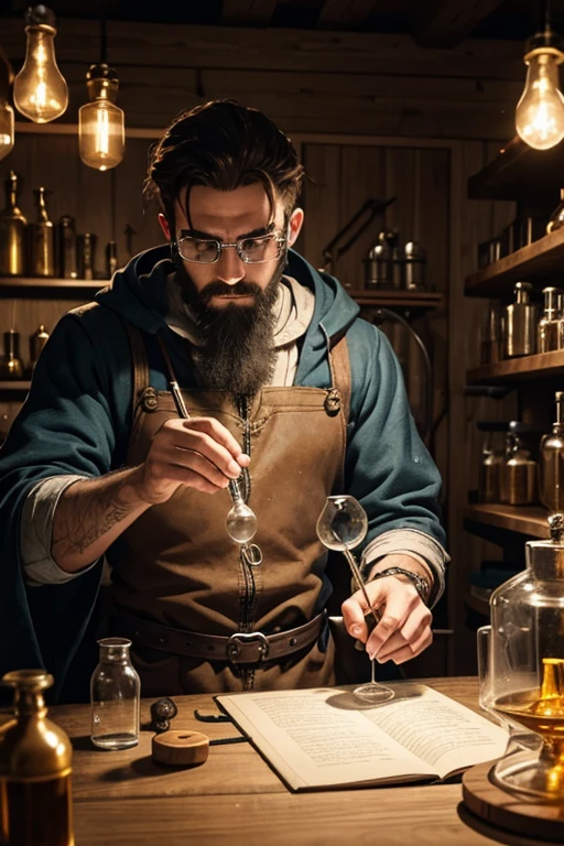 Alchemist working in his alchemy laboratory