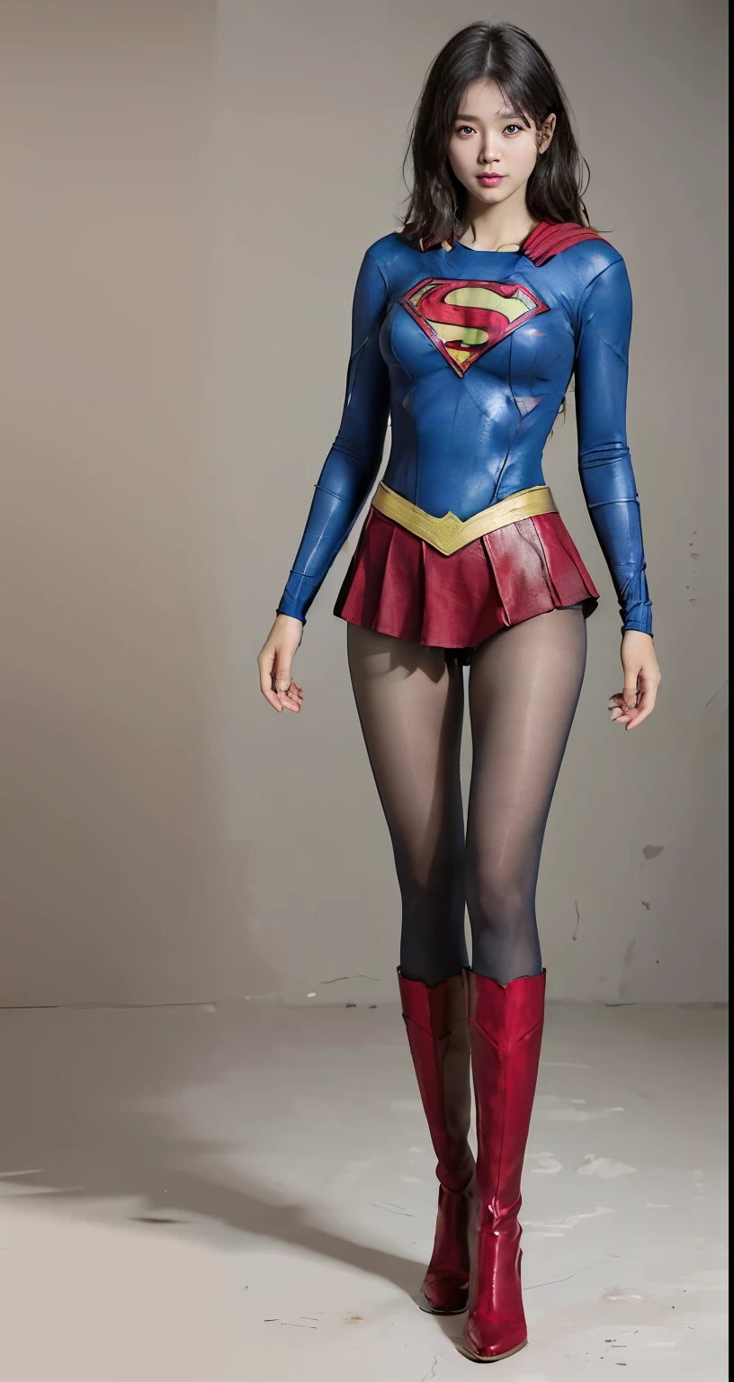 No background、(((Beautiful legs in black tights.)))、(((Legally express the beauty of your smile)))、((((Make the most of your original images)))、(((Body-hugging Supergirl costume)))、(((Supergirl Costume)))、(((Beautiful short hair)))、(((She is winking cutely.)))、(((Please wear black tights....、Wear red boots)))、((Best image quality、8k))、((highest quality、8k、masterpiece:1.3))、(((Preserve background )))、Sharp focus:1.2、Beautiful woman with perfect figure:1.4、Slim Abs:1.2、Wet body:1.5、Highly detailed face and skin texture、8k