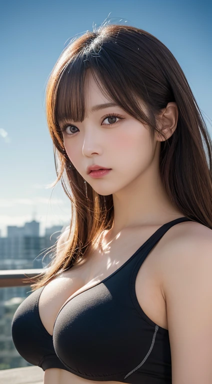 masutepiece, Best Quality, Illustration, Ultra-detailed, finely detail, hight resolution, 8K Wallpaper, Perfect dynamic composition, Beautiful detailed eyes,Colossal tits, fitness wear, Natural Color Lip,