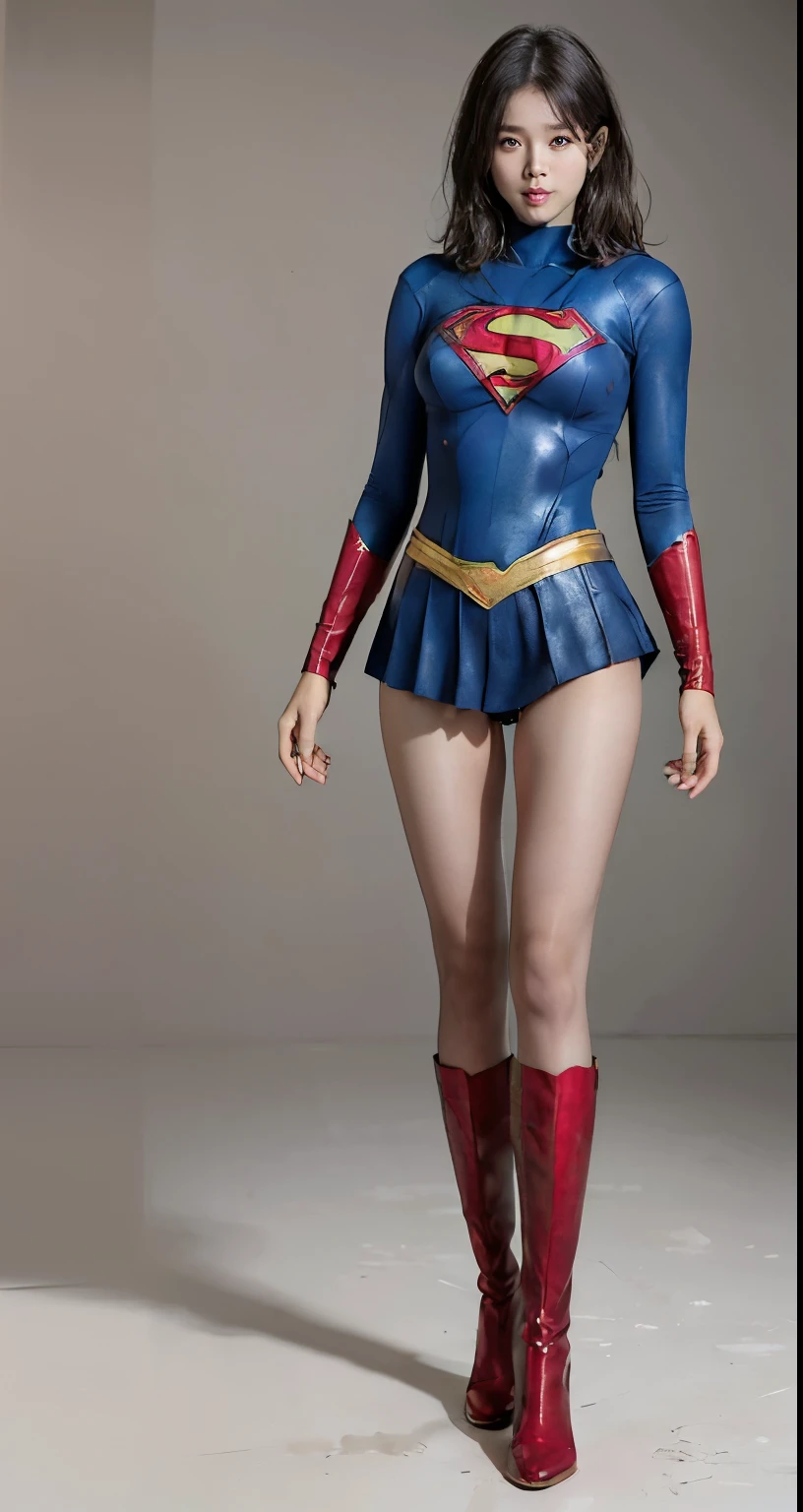 No background、(((Beautiful legs in black tights.)))、(((Legally express the beauty of your smile)))、((((Make the most of your original images)))、(((Body-hugging Supergirl costume)))、(((Supergirl Costume)))、(((Beautiful short hair)))、(((She is winking cutely.)))、(((Please wear black tights....、Wear red boots)))、((Best image quality、8k))、((highest quality、8k、masterpiece:1.3))、(((Preserve background )))、Sharp focus:1.2、Beautiful woman with perfect figure:1.4、Slim Abs:1.2、Wet body:1.5、Highly detailed face and skin texture、8k