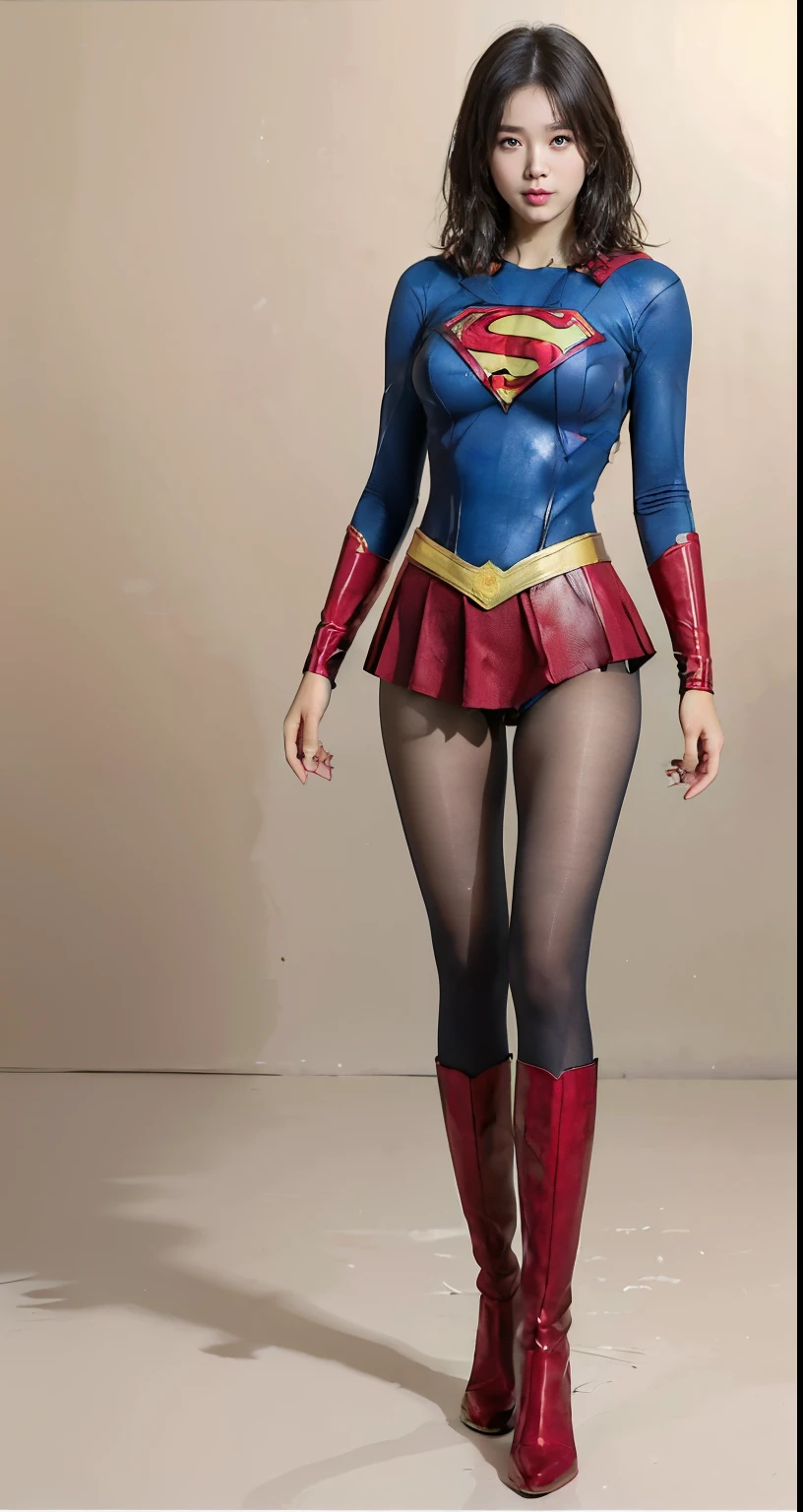 No background、(((Beautiful legs in black tights.)))、(((Legally express the beauty of your smile)))、((((Make the most of your original images)))、(((Body-hugging Supergirl costume)))、(((Supergirl Costume)))、(((Beautiful short hair)))、(((She is winking cutely.)))、(((Please wear black tights....、Wear red boots)))、((Best image quality、8k))、((highest quality、8k、masterpiece:1.3))、(((Preserve background )))、Sharp focus:1.2、Beautiful woman with perfect figure:1.4、Slim Abs:1.2、Wet body:1.5、Highly detailed face and skin texture、8k