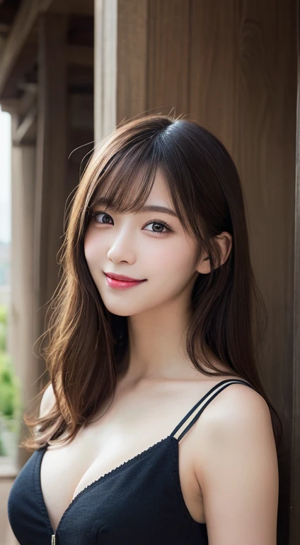 masutepiece, Best Quality, Illustration, Ultra-detailed, finely detail, hight resolution, 8K Wallpaper, Perfect dynamic composition, Beautiful detailed eyes, doress,Medium Hair, mid-chest, Natural Color Lip, Random and sexy poses,Smile,Tower Mansion