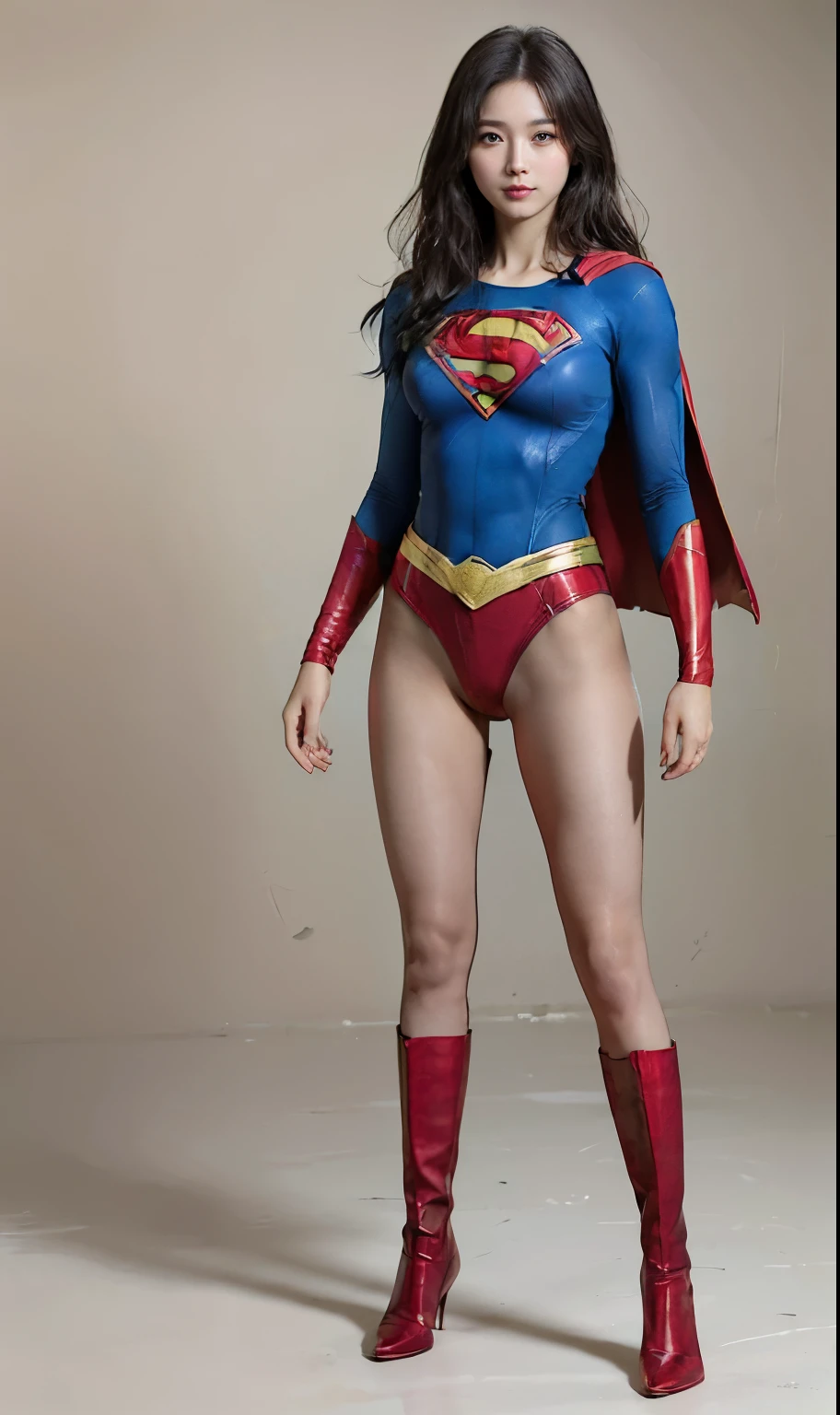 No background、(((Beautiful legs in black tights.)))、(((Legally express the beauty of your smile)))、((((Make the most of your original images)))、(((Body-hugging Supergirl costume)))、(((Supergirl Costume)))、(((Beautiful short hair)))、(((She is winking cutely.)))、(((Please wear black tights....、Wear red boots)))、((Best image quality、8k))、((highest quality、8k、masterpiece:1.3))、(((Preserve background )))、Sharp focus:1.2、Beautiful woman with perfect figure:1.4、Slim Abs:1.2、Wet body:1.5、Highly detailed face and skin texture、8k