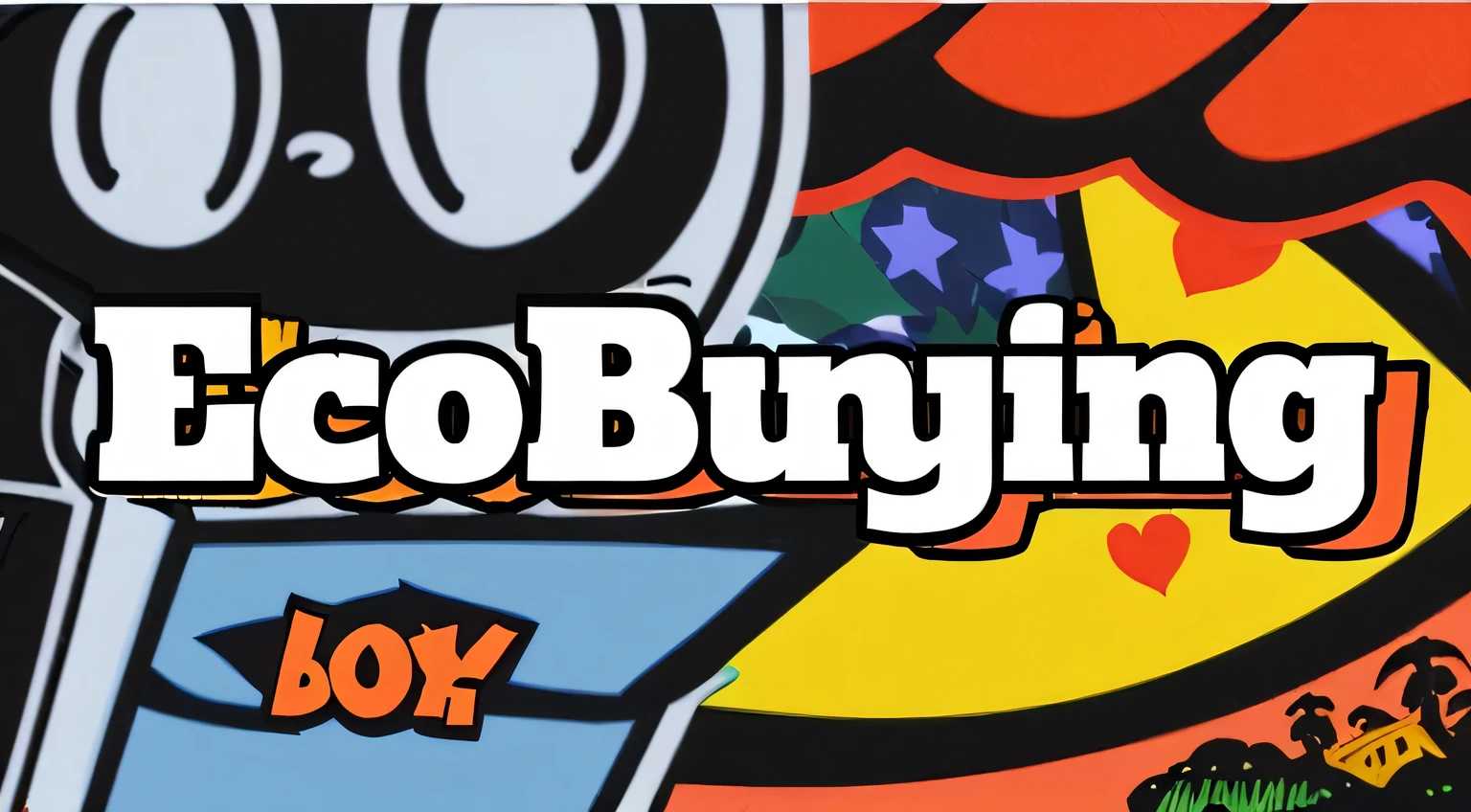 Banner cartoonizado, escrito EcoBuying, bem feito, bem detalhado