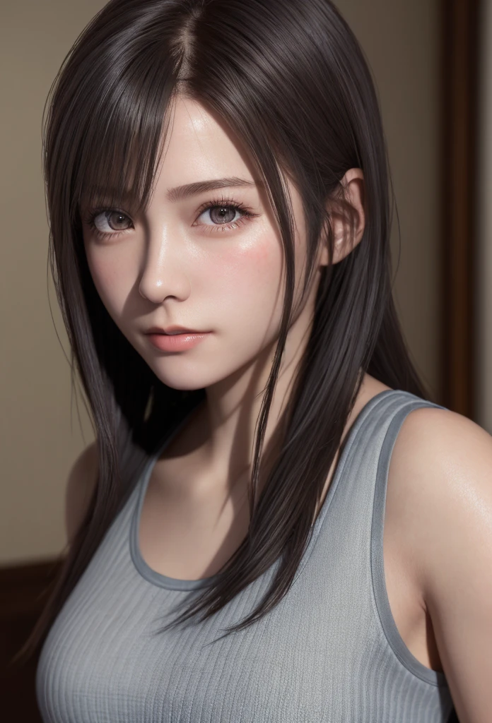 high quality picture, masutepiece, detailed hair texture, Detailed skin texture, Detailed Cloth Texture, 8K, Add fabric details, ultra detailed skin texture, ultra detailed photographic, Skin pores, Portrait of a girl, wearing tank top,