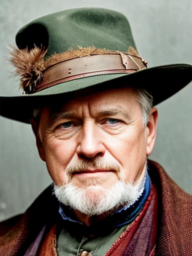 a powerful Irish man on characters face, photo with color.