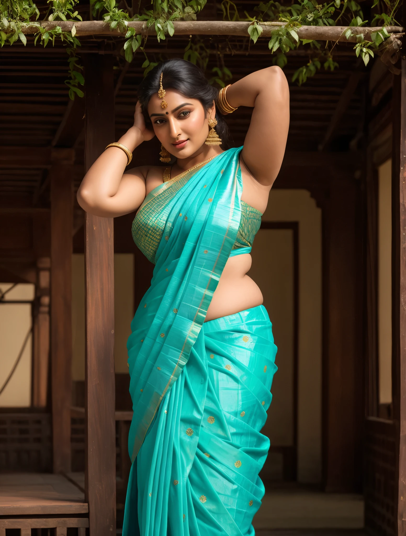 Foto RAW, photorealistic, photography, full body shot, master shot, perfect eyes, goddess like beauty, pierced eyes, perfect thick chubby mallu Desi aunty bhabhi, Wearing a Stanapatta, a chest-band.Saree model, model Photography, Indian saree shoot, Indian traditional wear advertising photography, traditional wear brand shoot, face of Indian actress Sonakshi Sinha, masterpiece, realistic, realism, incredible details, pleasure, photorealism, detailed skin, skin pores, high contrast, photorealistic Artstation 8k HD digital art trend of high definition and detailed realistic skin texture, ultra detail, realistic skin texture, armature, best quality, ultra high definition, (photorealistic:1.4),, high resolution, detail, raw photo, sweat, Re sharp, by Lee Jefferies Nikon D850 Film Stock Photo 4 Kodak Portra 400 Camera F1.6 Lens Rich Color Ultra Real Realistic Realistic Textures Dramatic Lighting Unreal Engine Trending at Art Station Cinestill 800,(pele altamente detalhada: 1.2), 8k UHD, DSLR, soft-lighting, alta qualidade, grain of film, Fujifilm XT3,she didn't like to wear blouse or bra, she is happy to wear only saree, she hates blouse or bra, detailed hairy armpits, hyper realistic skin, skin pores, sweat, veins,