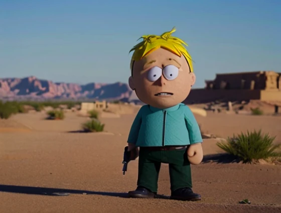 Butters Stotch holding Gun in Graveyard at Desert 