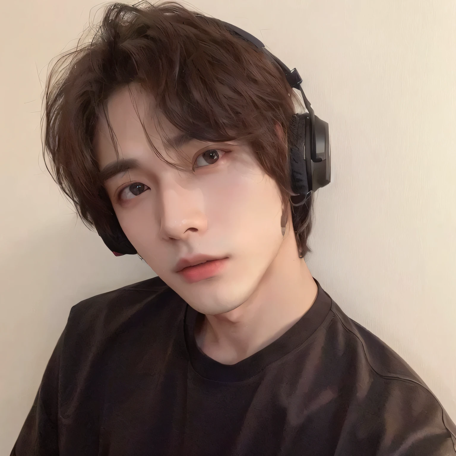 Arafed man with headphones on his head and a brown shirt., Jung Jaehyun, xqc, cai xukun, foto de perfil en la cabeza, jinyoung shin, kim doyoung, hyung tae, Hong June Hyung, sakimichan, pintar ulzzang, yanjun chengt, kim taejin, pale korean adorable face, contraction transmitter / jugador ludwig