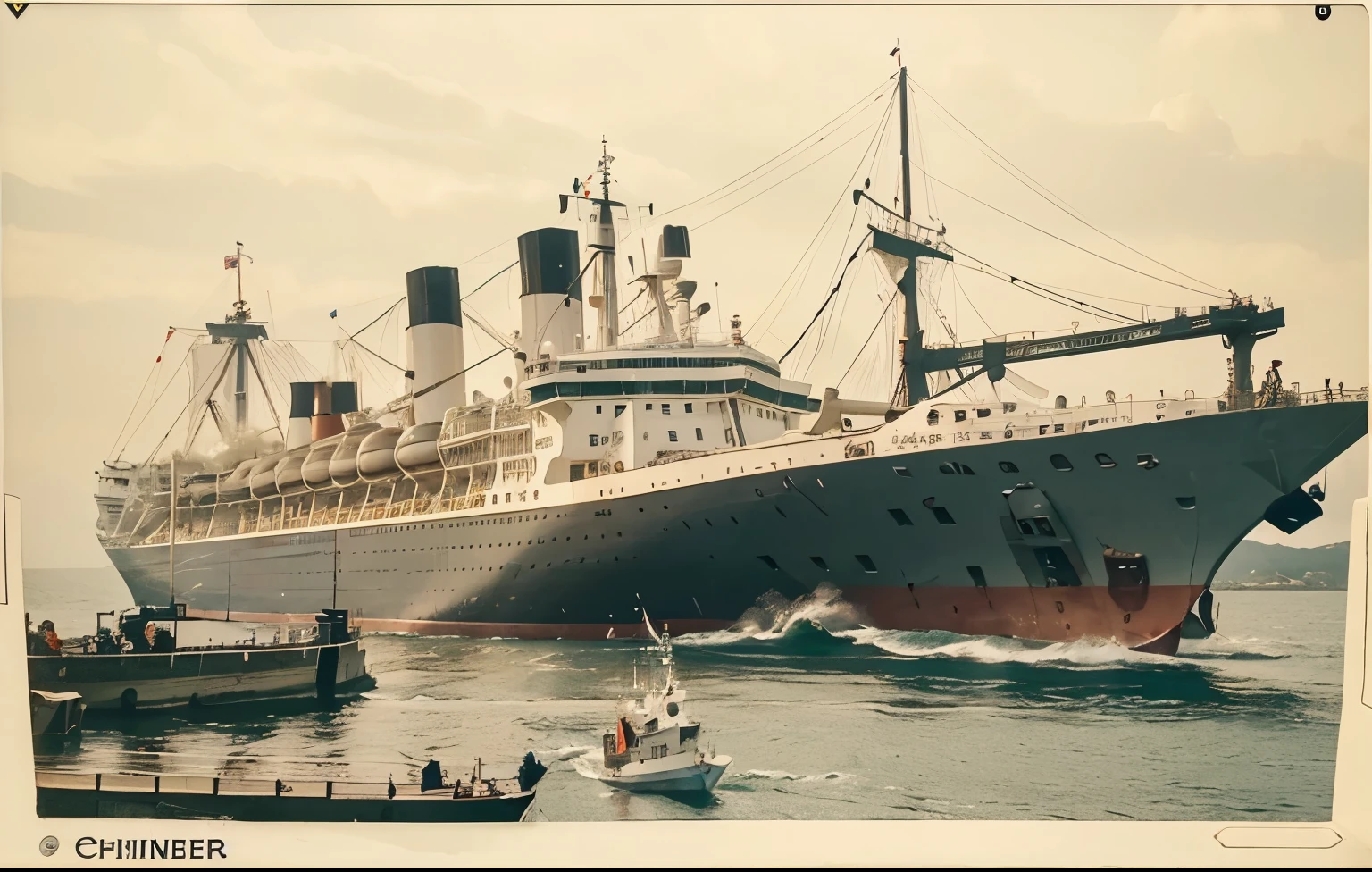 create a video of the ship in the photo sailing at sea and releasing smoke from the chimneys