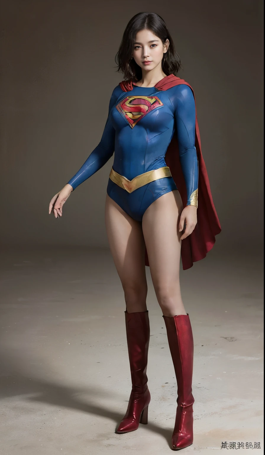 No background、(((Beautiful legs in black tights.)))、(((Legally express the beauty of your smile)))、((((Make the most of your original images)))、(((Body-hugging Supergirl costume)))、(((Supergirl Costume)))、(((Beautiful short hair)))、(((She is winking cutely.)))、(((Please wear black tights....、Wear red boots)))、((Best image quality、8k))、((highest quality、8k、masterpiece:1.3))、(((Preserve background )))、Sharp focus:1.2、Beautiful woman with perfect figure:1.4、Slim Abs:1.2、Wet body:1.5、Highly detailed face and skin texture、8k