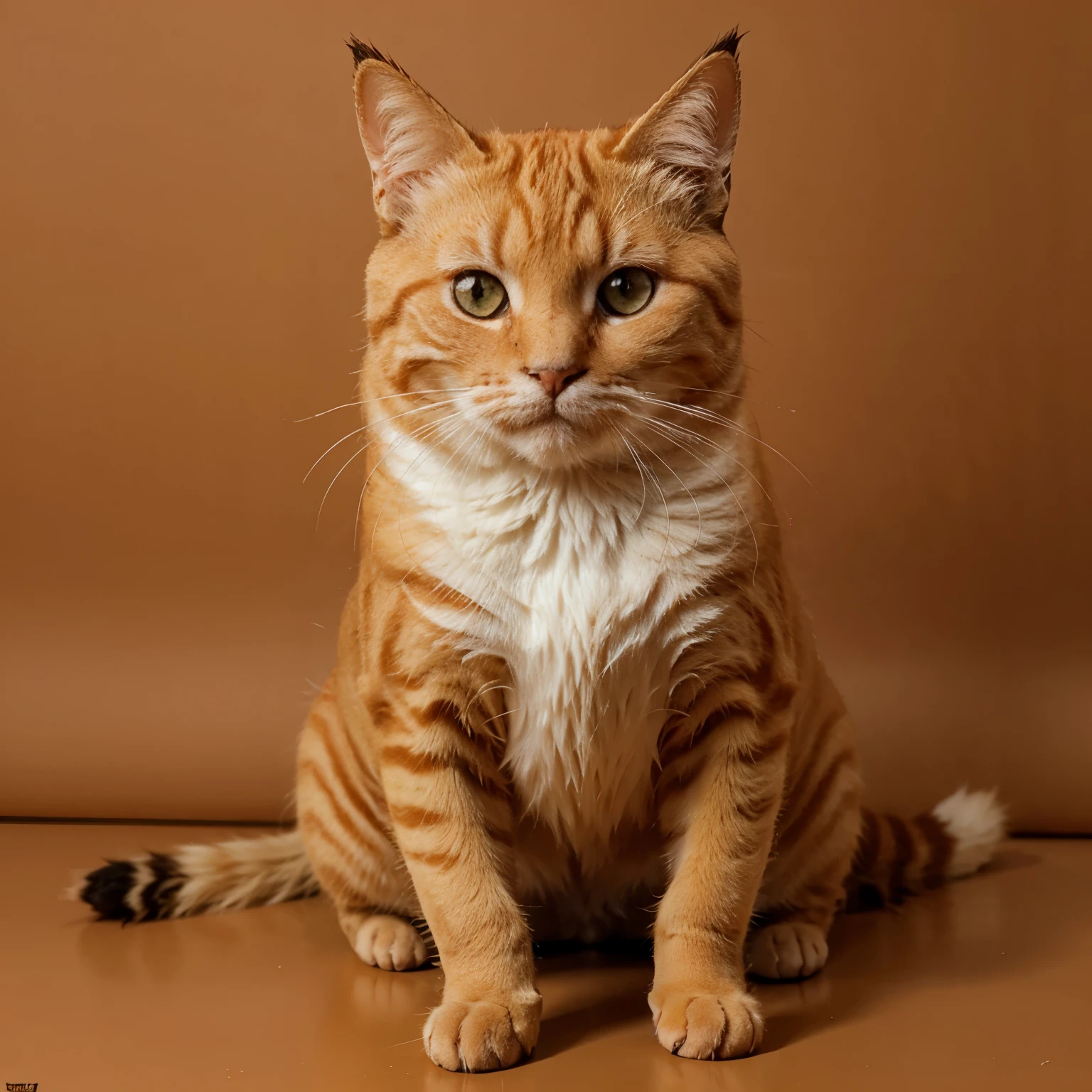 Gato gordo de color naranja con un zorro albino