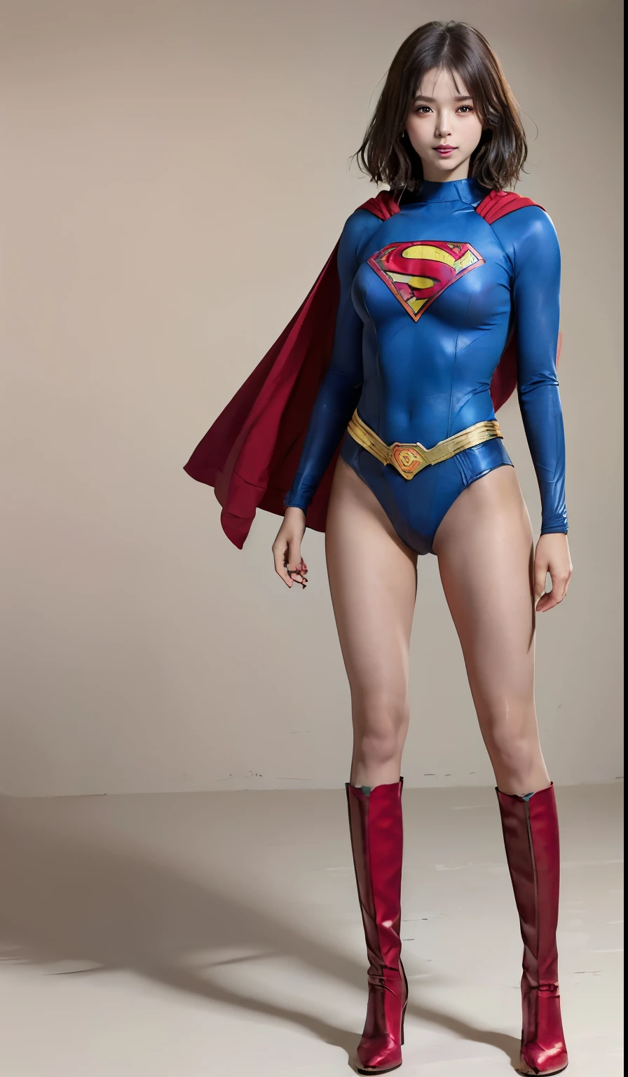 No background、(((Beautiful legs in black tights.)))、(((Legally express the beauty of your smile)))、((((Make the most of your original images)))、(((Body-hugging Supergirl costume)))、(((Supergirl Costume)))、(((Beautiful short hair)))、(((She is winking cutely.)))、(((Please wear black tights....、Wear red boots)))、((Best image quality、8k))、((highest quality、8k、masterpiece:1.3))、(((Preserve background )))、Sharp focus:1.2、Beautiful woman with perfect figure:1.4、Slim Abs:1.2、Wet body:1.5、Highly detailed face and skin texture、8k