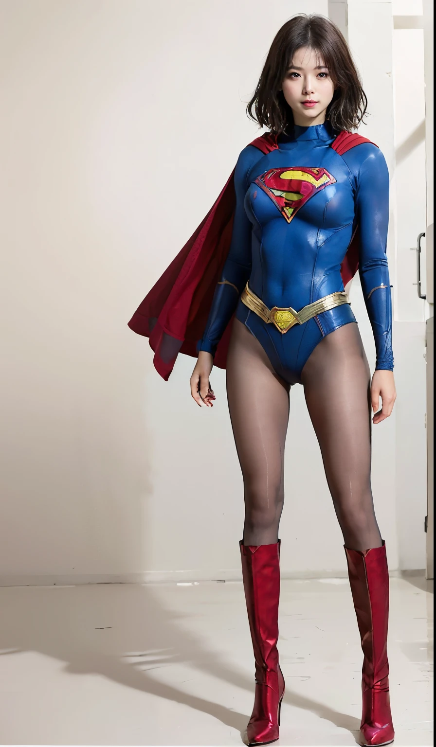 No background、(((Beautiful legs in black tights.)))、(((Legally express the beauty of your smile)))、((((Make the most of your original images)))、(((Body-hugging Supergirl costume)))、(((Supergirl Costume)))、(((Beautiful short hair)))、(((She is winking cutely.)))、(((Please wear black tights....、Wear red boots)))、((Best image quality、8k))、((highest quality、8k、masterpiece:1.3))、(((Preserve background )))、Sharp focus:1.2、Beautiful woman with perfect figure:1.4、Slim Abs:1.2、Wet body:1.5、Highly detailed face and skin texture、8k