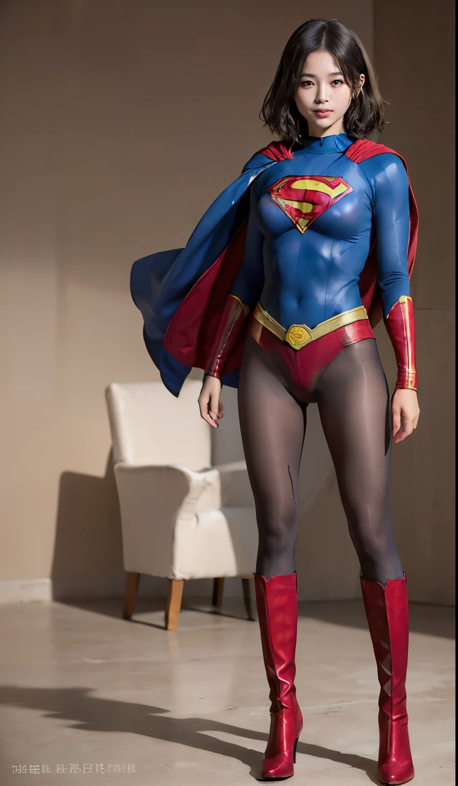 No background、(((Beautiful legs in black tights.)))、(((Legally express the beauty of your smile)))、((((Make the most of your original images)))、(((Body-hugging Supergirl costume)))、(((Supergirl Costume)))、(((Beautiful short hair)))、(((She is winking cutely.)))、(((Please wear black tights....、Wear red boots)))、((Best image quality、8k))、((highest quality、8k、masterpiece:1.3))、(((Preserve background )))、Sharp focus:1.2、Beautiful woman with perfect figure:1.4、Slim Abs:1.2、Wet body:1.5、Highly detailed face and skin texture、8k