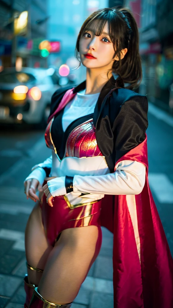 Special Effects, Superhero,Tokusatsu Pink, (8k, RAW Photos:1.2)Detailed face and eyes,最high quality, 超A high resolution, Very detailed ,Intricate details ,Tabletop ,pretty girl , Soft cinematic light, Hyper Detail,Sharp focus, high quality,  outside