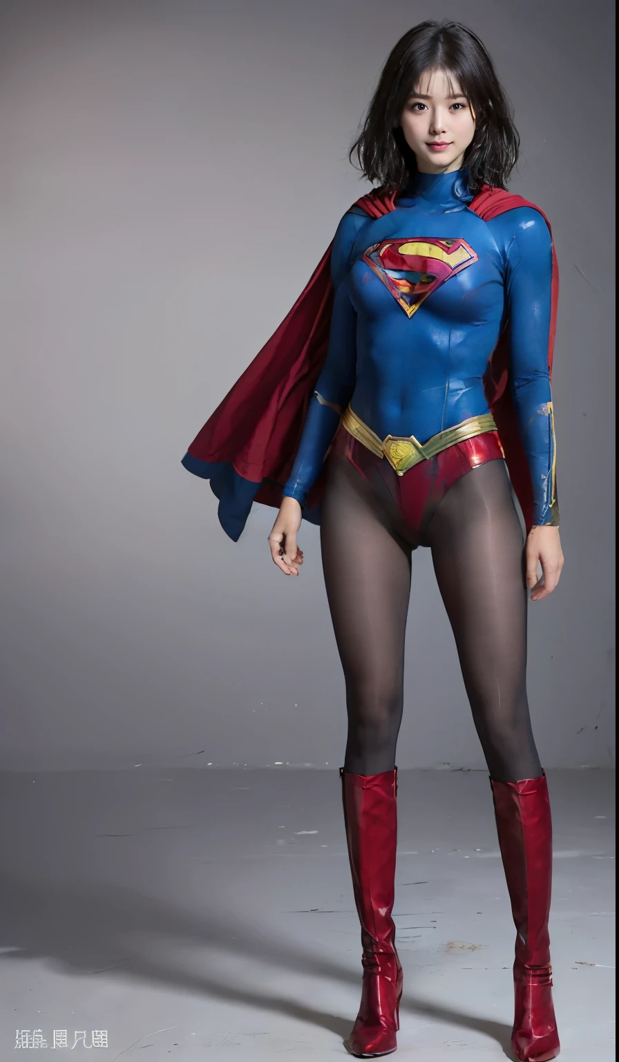 No background、(((Beautiful legs in black tights.)))、(((Legally express the beauty of your smile)))、((((Make the most of your original images)))、(((Body-hugging Supergirl costume)))、(((Supergirl Costume)))、(((Beautiful short hair)))、(((Cute Smile)))、(((Please wear black tights....、Wear red boots)))、((Best image quality、8k))、((highest quality、8k、masterpiece:1.3))、(((Preserve background )))、Sharp focus:1.2、Beautiful woman with perfect figure:1.4、Slim Abs:1.2、Wet body:1.5、Highly detailed face and skin texture、8k