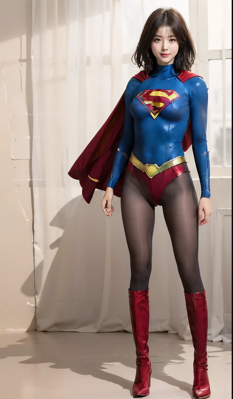 No background、(((Beautiful legs in black tights.)))、(((Legally express the beauty of your smile)))、((((Make the most of your original images)))、(((Body-hugging Supergirl costume)))、(((Supergirl Costume)))、(((Beautiful short hair)))、(((Cute Smile)))、(((Please wear black tights....、Wear red boots)))、((Best image quality、8k))、((highest quality、8k、masterpiece:1.3))、(((Preserve background )))、Sharp focus:1.2、Beautiful woman with perfect figure:1.4、Slim Abs:1.2、Wet body:1.5、Highly detailed face and skin texture、8k