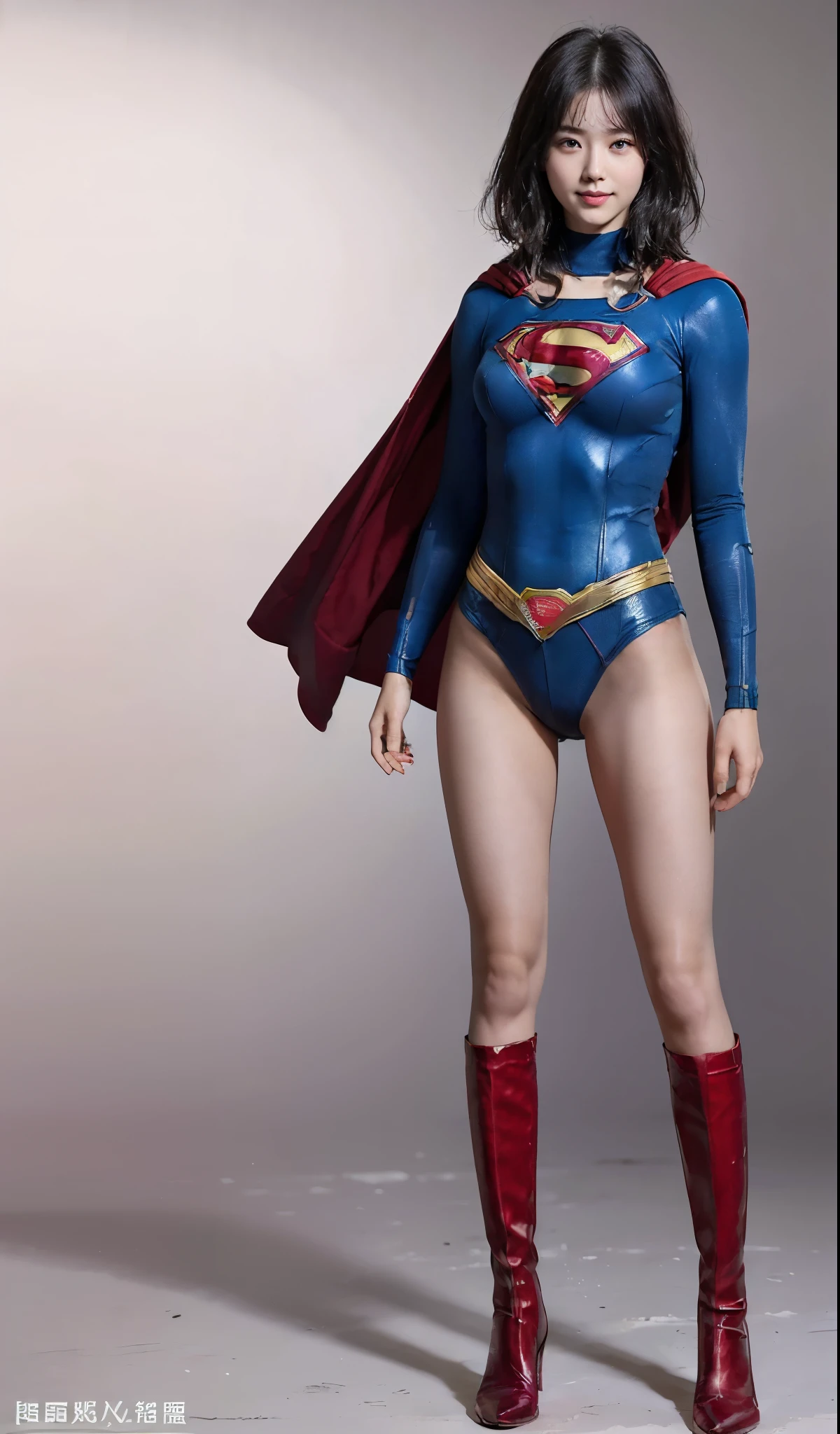 No background、(((Beautiful legs in black tights.)))、(((Legally express the beauty of your smile)))、((((Make the most of your original images)))、(((Body-hugging Supergirl costume)))、(((Supergirl Costume)))、(((Beautiful short hair)))、(((Cute Smile)))、(((Please wear black tights....、Wear red boots)))、((Best image quality、8k))、((highest quality、8k、masterpiece:1.3))、(((Preserve background )))、Sharp focus:1.2、Beautiful woman with perfect figure:1.4、Slim Abs:1.2、Wet body:1.5、Highly detailed face and skin texture、8k