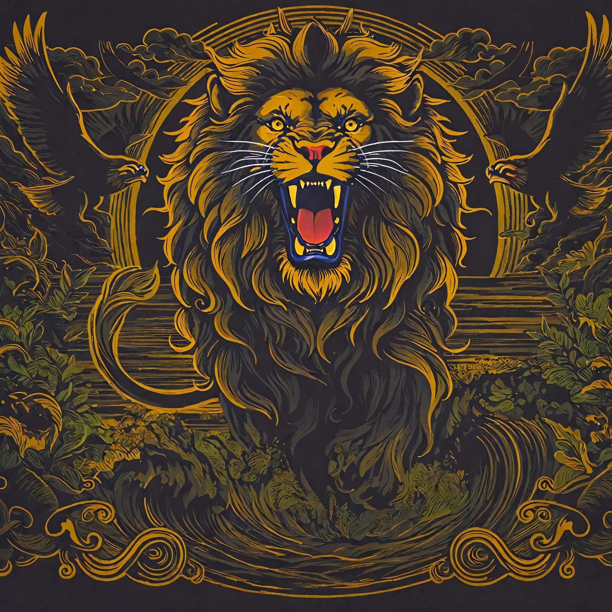 Lne art lion isolate black