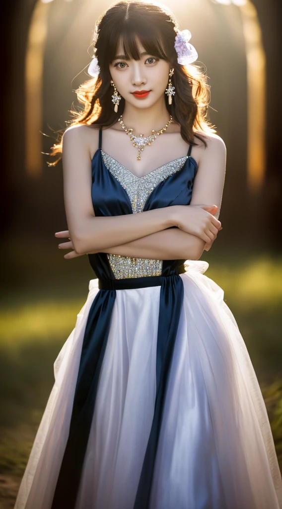 最high quality, masterpiece, High resolution, One girl, transparent silk china dress, Beautiful Face, hair ornaments, View Viewer, smile, Mouth closed,lips, dress,hair ornaments, necklace, jewelry, Long Hair, Earrings, Beautiful Face,On top of that_body, Tyndall effect,Realistic, Dark studio, Rim Light, Two-tone lighting,(Skin with attention to detail:1.2), 8K Ultra HD, Digital SLR, Soft lighting, high quality, Volumetric lighting, Frank, photograph, High resolution, 4K, 8k, Bokeh