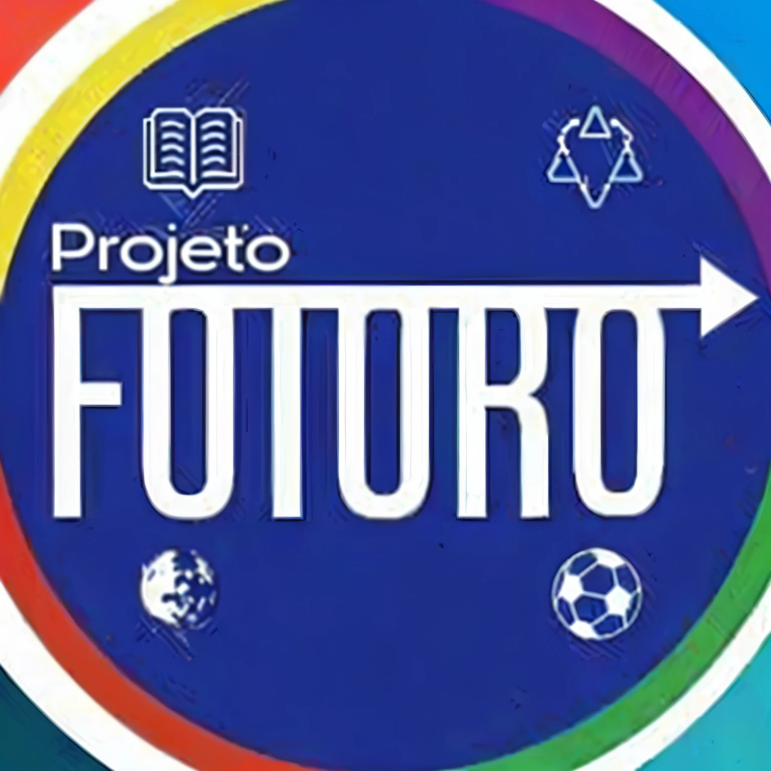 a blue circle with a white arrow and a rainbow circle with the words future, no futuro!!!!, no futuro, Retrofutur, perfect futuro, retro-futuro, futurismo, futuro!!, Retrofuturo, near futuro, neofuturo, retro futuro, used futuro, futuro retro, futurism!!!!!, futuro perfect, cubo-futurismo, cubo - futurismo