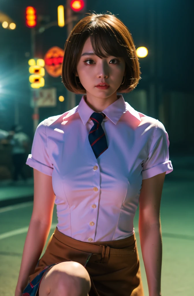 Mix 4, The 20th, 一人in, length_hair, shirt, dress, expensive_Heel,full_body, look_in_Audience, (8k, RAW Photos, highest quality, masterpiece:1.2), (Realistic, photo-Realistic:1.37), Professional Lighting, Photon Mapping, Radio City, Physically Based Rendering,squat