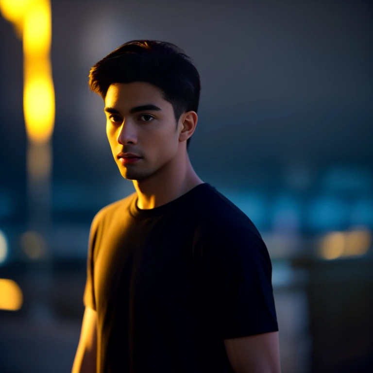 8K images, Shot with a high quality Fuji 45 camera..,000,Raw photo 000 pixels, best quality, Masterpiece:1.2), (realistic, photo-realistic:1.37), very detailed,Handsome man Aarav. 8k high quality photos., Action in various poses, alone, outdoor warm light,) night sky warm light,) wide aperture, professional lighting, Sony A7R4, Sesame lens taken with a 45&quot; camera.,000,000,000 pixels Saengun,realistically,Wear a dark black t-shirt., Asian man, handsome man, Stylish, 