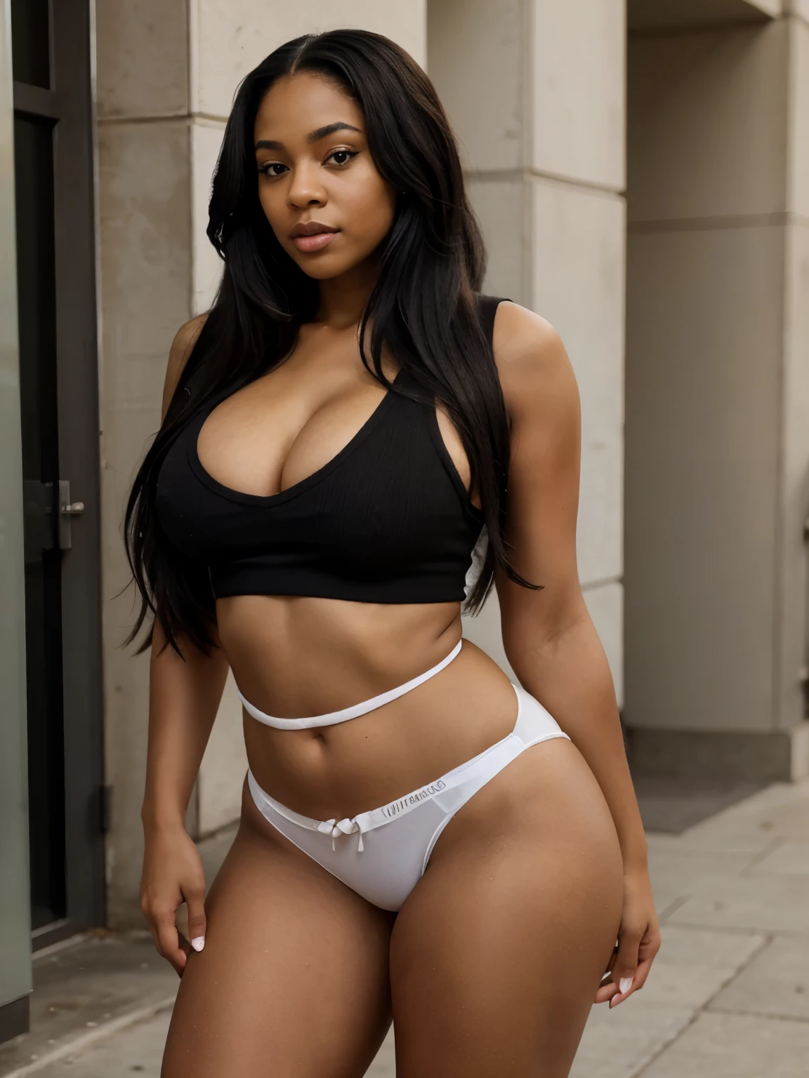 Mixed black ethnicity, curvy girl , long hair , wearing sexy hip hop outfit