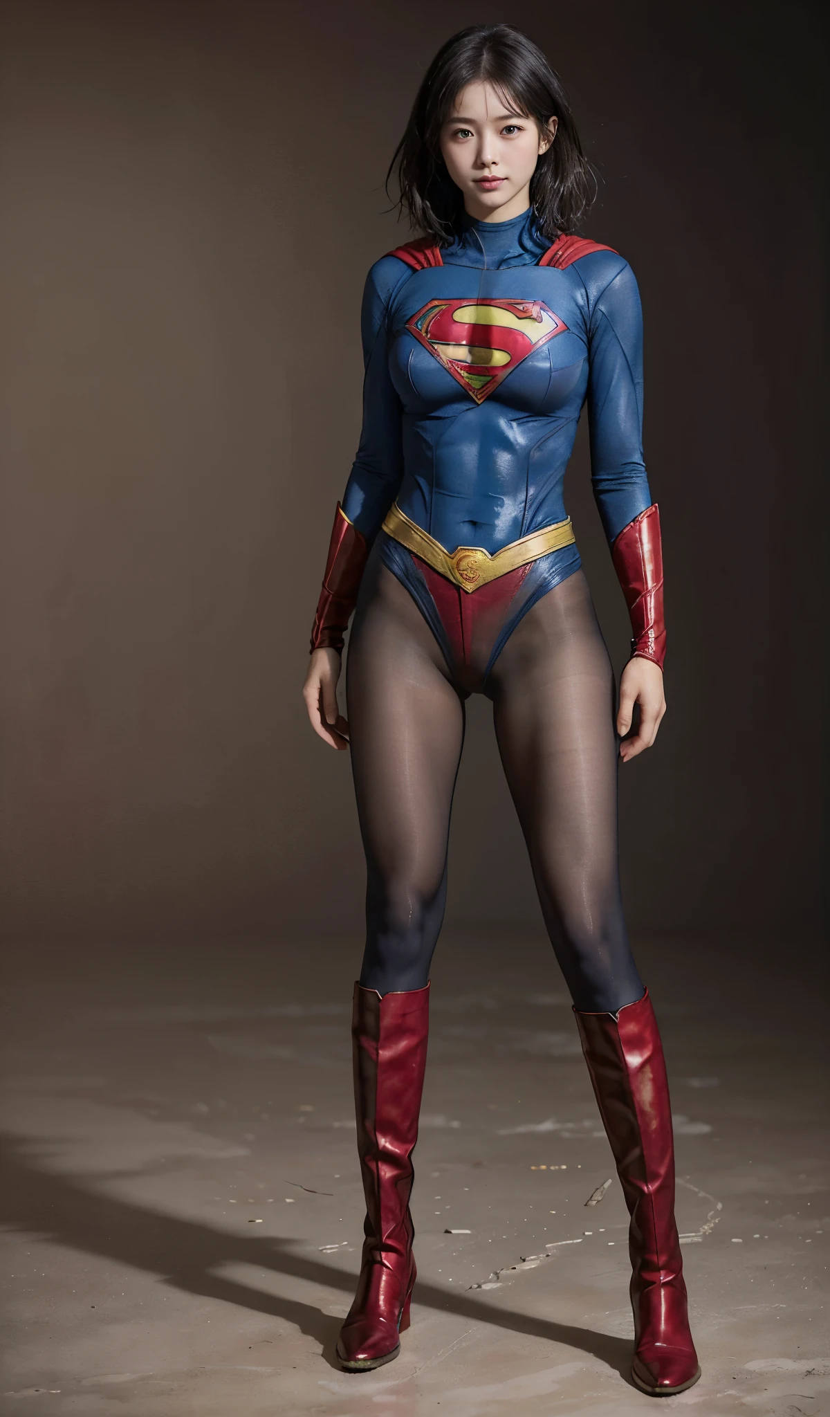 No background、(((Beautiful legs in black tights.)))、(((Legally express the beauty of your smile)))、((((Make the most of your original images)))、(((Supergirl Costume)))、(((Beautiful short bob hair)))、(((suffering)))、(((Please wear black tights....、Wear red boots)))、((Best image quality、8k))、((highest quality、8k、masterpiece:1.3))、(((Preserve background )))、Sharp focus:1.2、Beautiful woman with perfect figure:1.4、Slim Abs:1.2、Wet body:1.5、Highly detailed face and skin texture、8k
