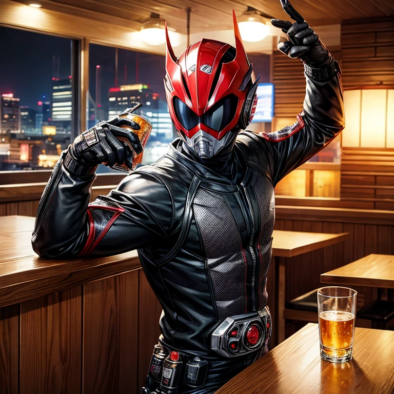 Kamen Rider drinking wiskey in texas bar