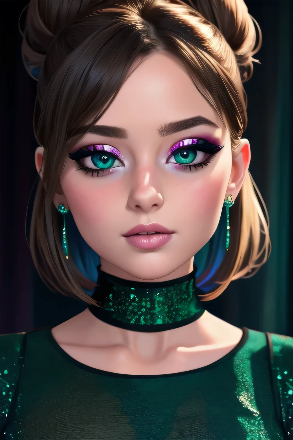 (best quality, 4k, highres, masterpiece:1.2), ultra-detailed, realistic:1.37, portraits, vivid colors, sharp focus, studio lighting, physically-based rendering, extreme detail description, sexy woman, beautiful detailed eyes, beautiful detailed lips, messy bun, amazing makeup, intense blush, flustered, lustful expression, black blouse, sheer dark green saree, hot