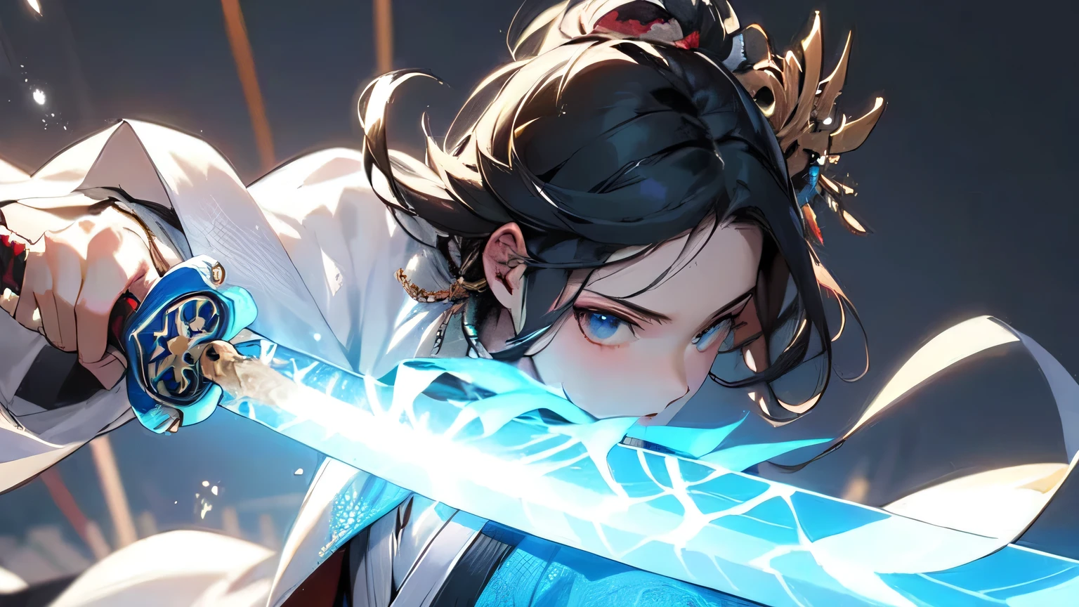 (masterpiece:1.2),highest quality,Samurai style,
One boy,arms,sword,alone,hair ornaments,holding arms,Shine,