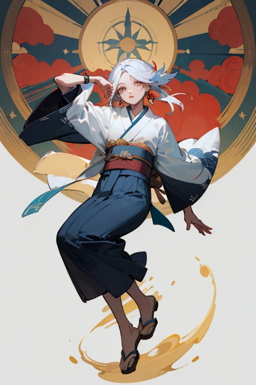 ((highest quality)), ((masterpiece)), (detailed), Perfect Face Fruit Tart、kimono、One man、Spiritual、whole body、Flashy hair color