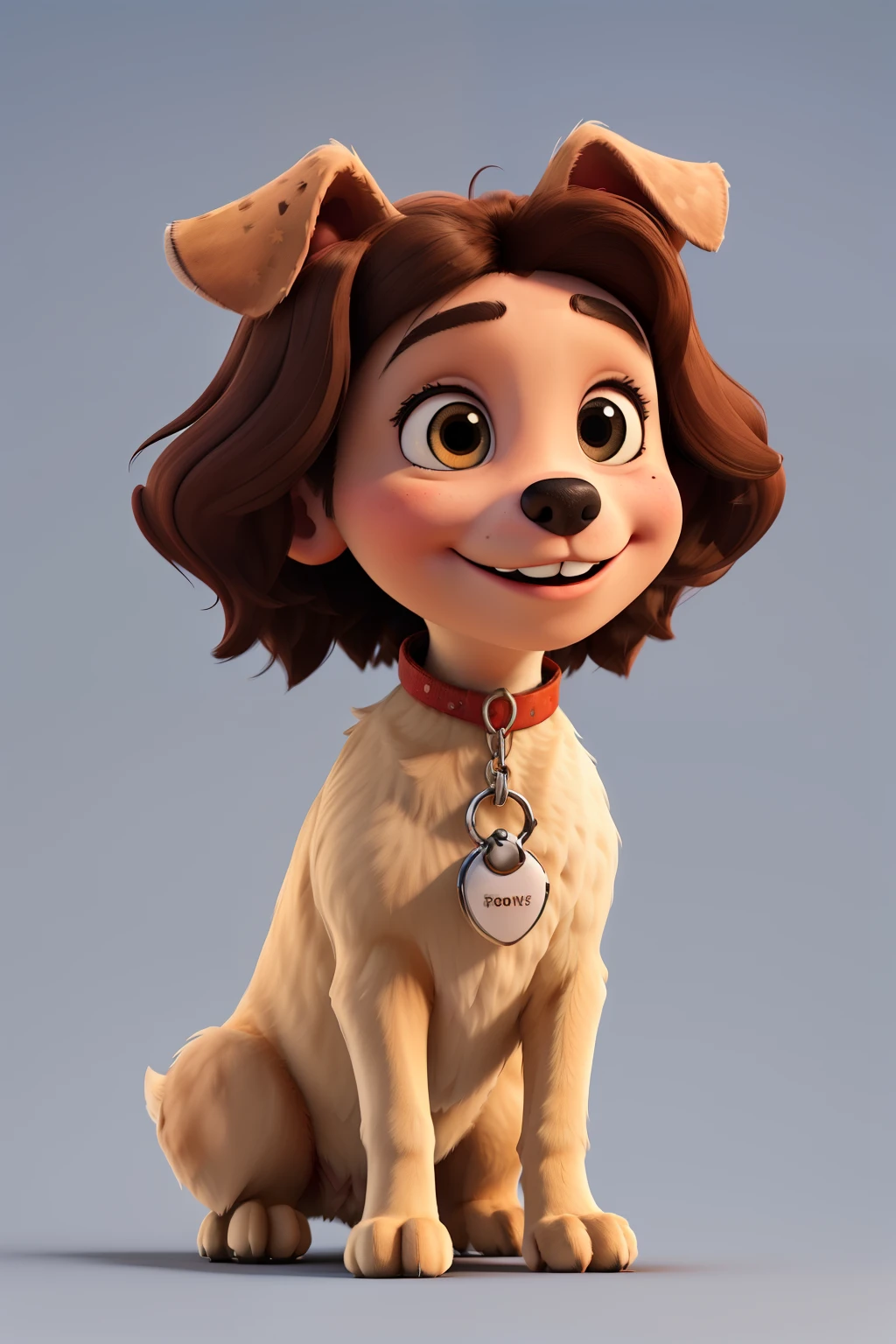 "Design an AI-generated image featuring a young girl, approximately 18 years old, who adores dogs. Ensure the girl has a distinct mole on the lower side of her cheek. The setting should evoke a whimsical atmosphere reminiscent of Disney animations, with a touch of 3D drawing expertise. Incorporate elements that reflect her love for dogs and her passion for animation, possibly including her favorite dog breed or a playful interaction with a canine companion. Utilize the style reminiscent of Sony Pictures Animation or manga_3d for a vibrant and dynamic aesthetic."