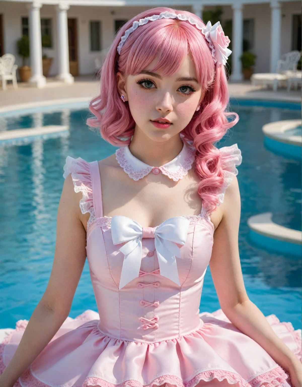 a sweet lolita girl with pink hair in a lolita dress, extremely detailed, (best quality,8k,highres,masterpiece:1.2),ultra-detailed,(realistic,photorealistic,photo-realistic:1.37),pornoscape of extreme lolita sex with a swimmer athlete, delicate texture, pure white background