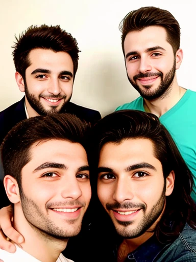 group of handsome Judaean men gathered together, in sweatshirts  focusing on their faces.