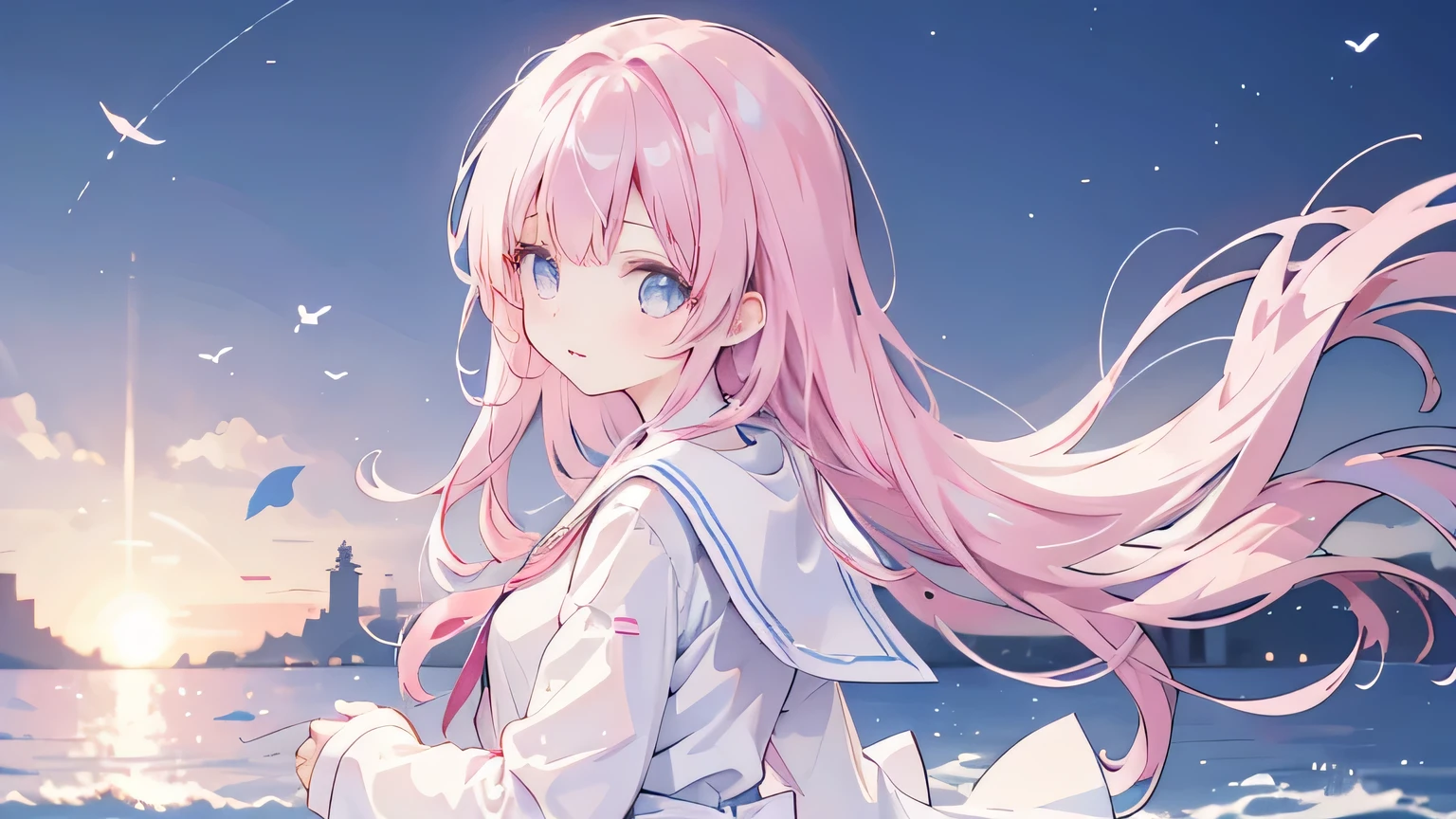 Singing under the beautiful flowers、One girl、beautiful、Half Up、Sailor suit、Dancing in the wind