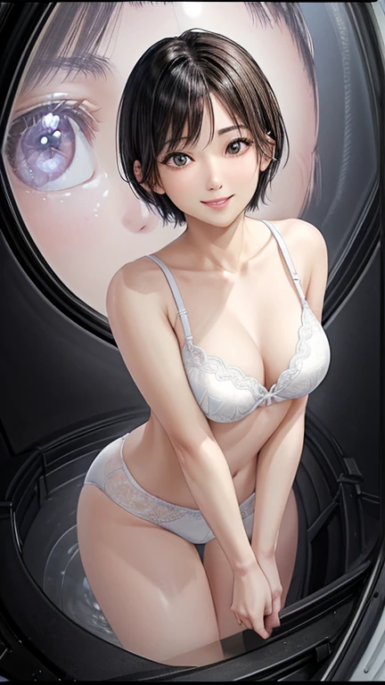 (超A high resolution、Photorealistic、Realistic、highest quality)、
(((Skin with attention to detail))),
((Mix 4)),
(8k、RAW Photos、highest quality、masterpiece)、One Japanese woman、40 years old、Photon Mapping、Radio City、Physically Based Rendering、Auto White Balance、((Face close-up、An unforgettable smile、Moist lips、short hair)))、Bird's-eye view、Sexy JFO Long Hair Brown Hair
(slender、Large Breasts、Narrow waist)、(((Look at the viewers)),((The iris and pupil are round,,The pupils reflect the surroundings,Eyes are not the same size)), ((((thin)))),underwear、lingerie、healthy、