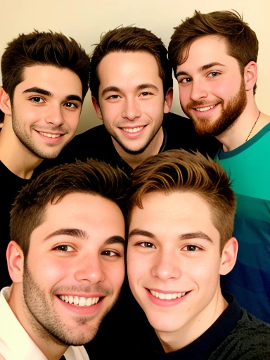 photo with color group of cute jew Abrams  man friends gathered, photo on characters face, photo with color.
